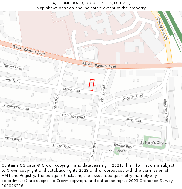 4, LORNE ROAD, DORCHESTER, DT1 2LQ: Location map and indicative extent of plot