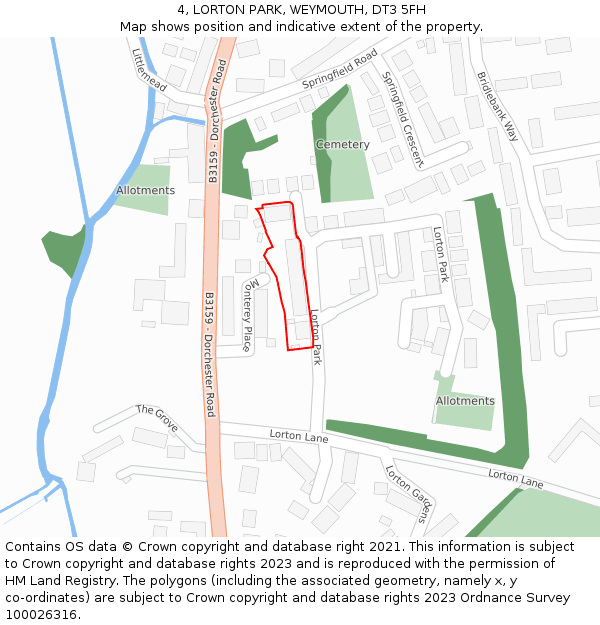 4, LORTON PARK, WEYMOUTH, DT3 5FH: Location map and indicative extent of plot