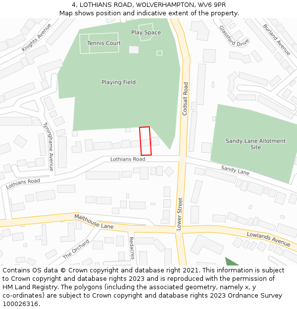 4, LOTHIANS ROAD, WOLVERHAMPTON, WV6 9PR: Location map and indicative extent of plot