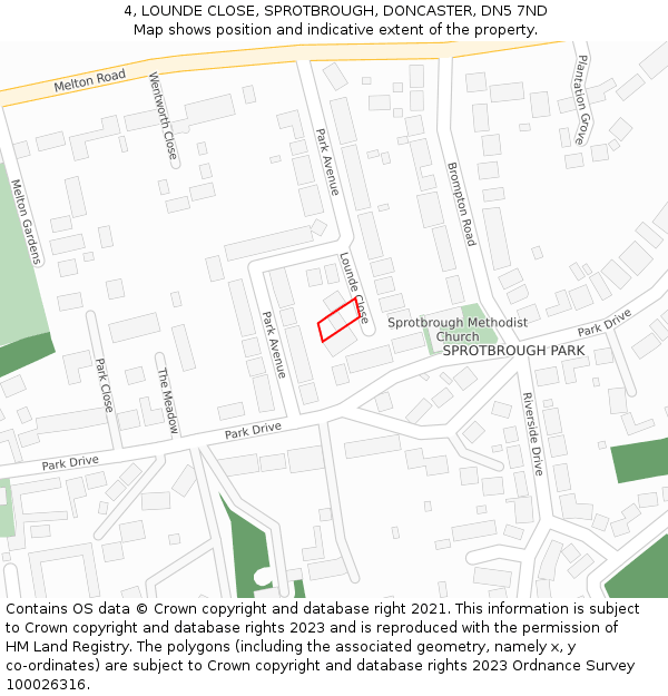 4, LOUNDE CLOSE, SPROTBROUGH, DONCASTER, DN5 7ND: Location map and indicative extent of plot