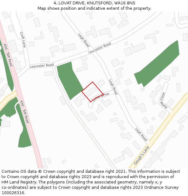 4, LOVAT DRIVE, KNUTSFORD, WA16 8NS: Location map and indicative extent of plot