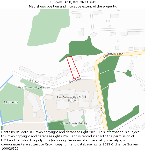 4, LOVE LANE, RYE, TN31 7NE: Location map and indicative extent of plot
