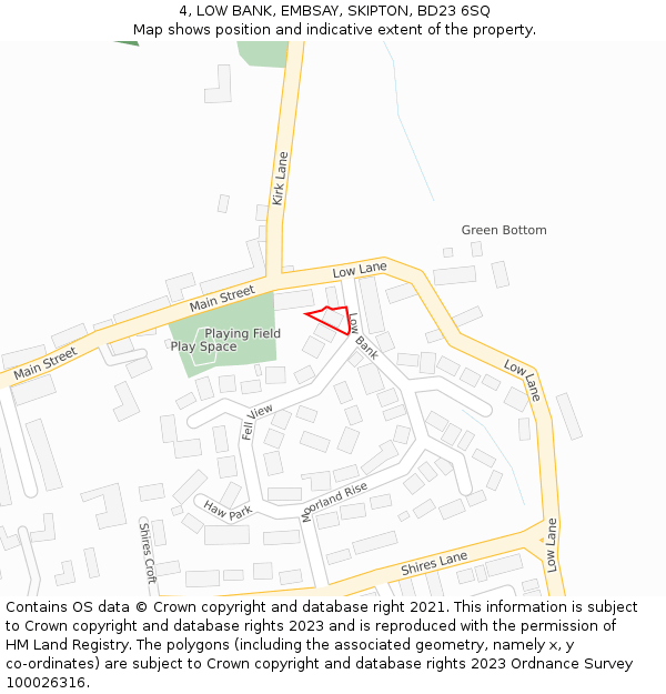 4, LOW BANK, EMBSAY, SKIPTON, BD23 6SQ: Location map and indicative extent of plot