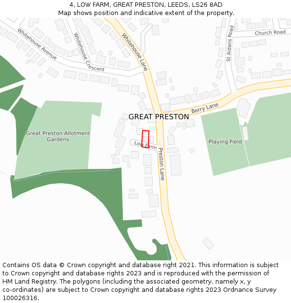 4, LOW FARM, GREAT PRESTON, LEEDS, LS26 8AD: Location map and indicative extent of plot