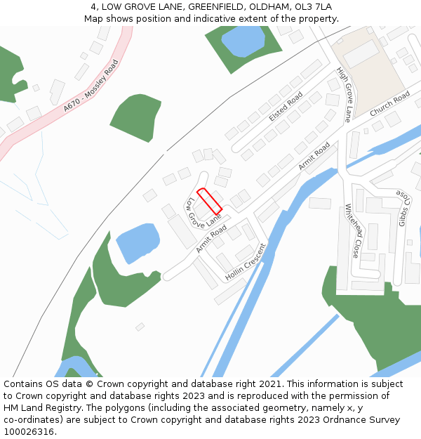 4, LOW GROVE LANE, GREENFIELD, OLDHAM, OL3 7LA: Location map and indicative extent of plot