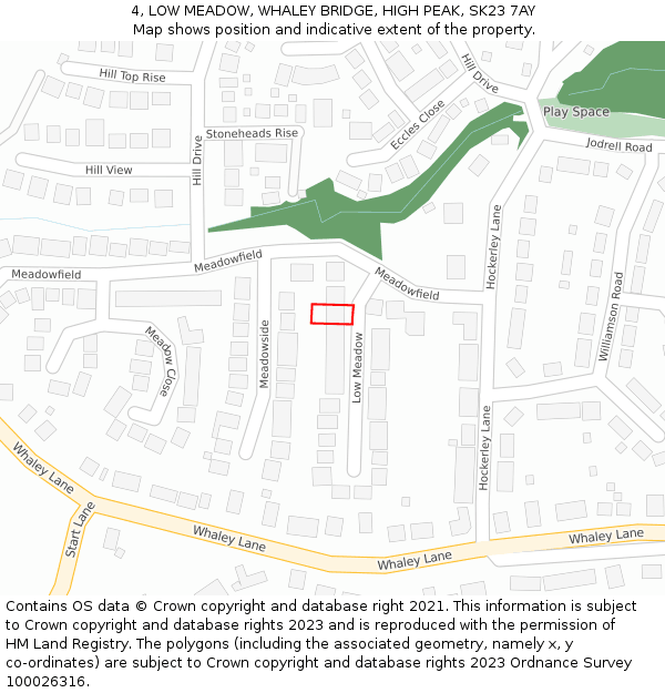 4, LOW MEADOW, WHALEY BRIDGE, HIGH PEAK, SK23 7AY: Location map and indicative extent of plot