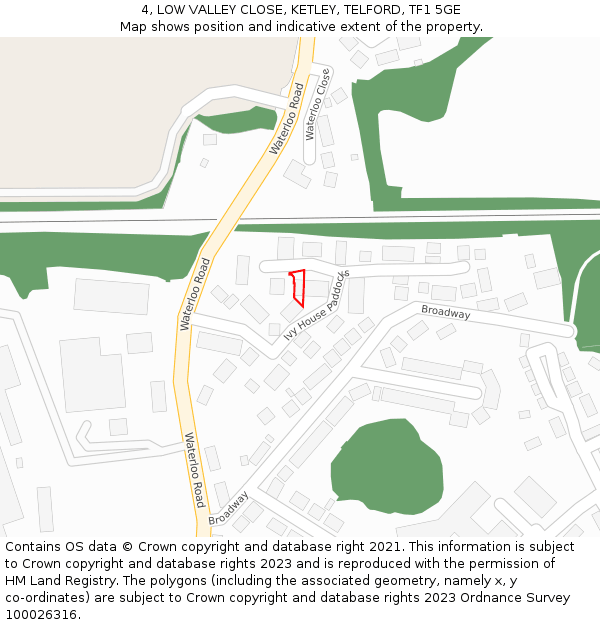 4, LOW VALLEY CLOSE, KETLEY, TELFORD, TF1 5GE: Location map and indicative extent of plot