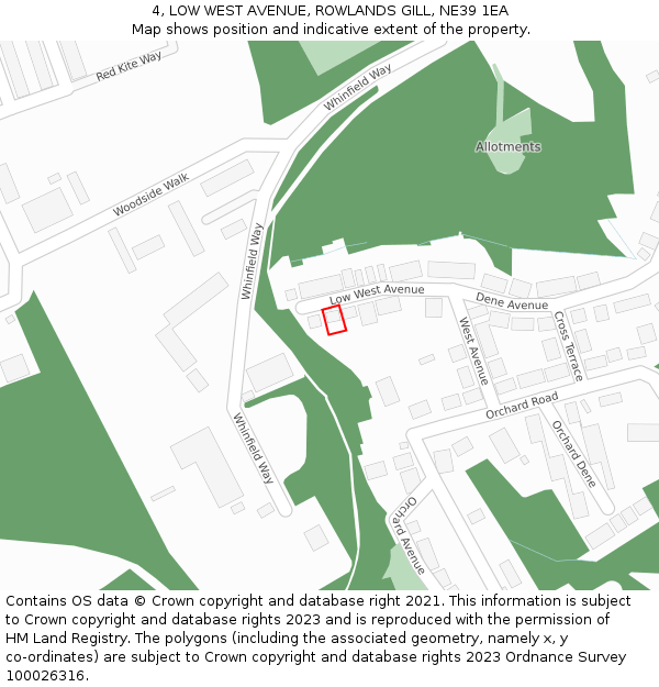 4, LOW WEST AVENUE, ROWLANDS GILL, NE39 1EA: Location map and indicative extent of plot