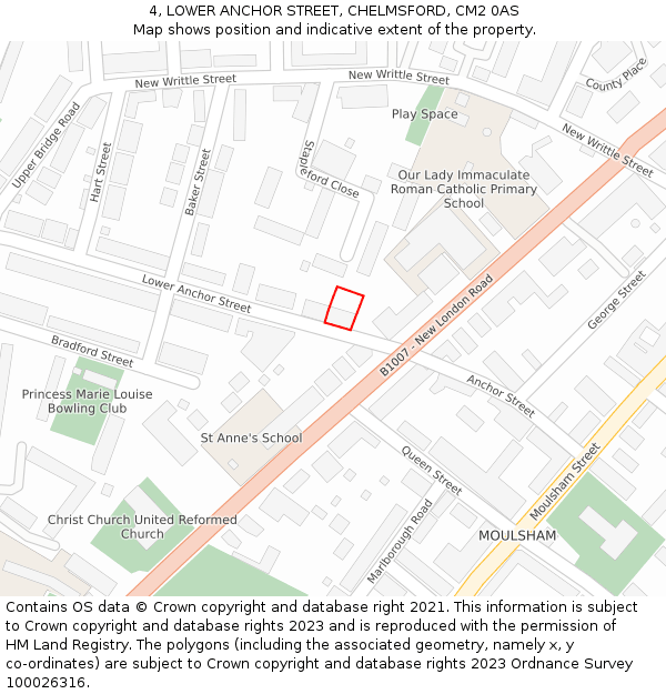 4, LOWER ANCHOR STREET, CHELMSFORD, CM2 0AS: Location map and indicative extent of plot