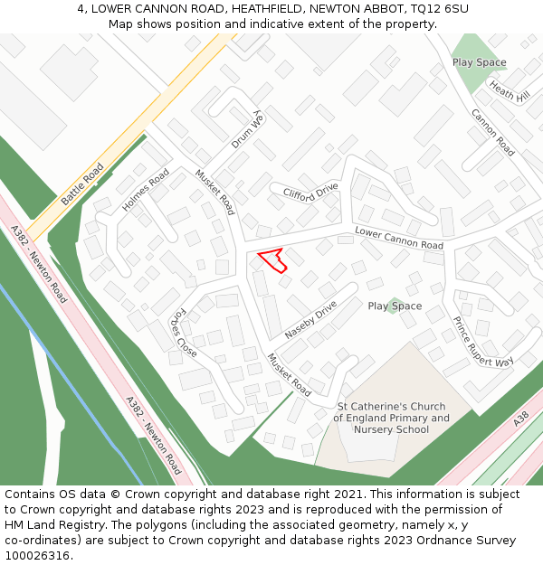 4, LOWER CANNON ROAD, HEATHFIELD, NEWTON ABBOT, TQ12 6SU: Location map and indicative extent of plot
