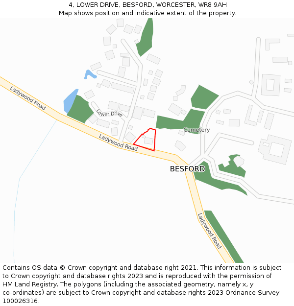 4, LOWER DRIVE, BESFORD, WORCESTER, WR8 9AH: Location map and indicative extent of plot