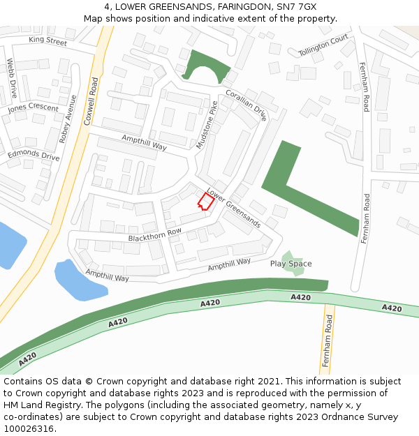 4, LOWER GREENSANDS, FARINGDON, SN7 7GX: Location map and indicative extent of plot