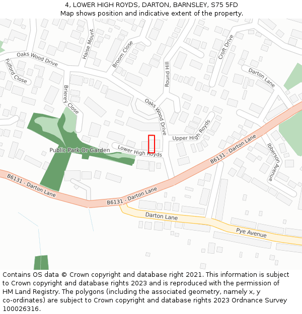 4, LOWER HIGH ROYDS, DARTON, BARNSLEY, S75 5FD: Location map and indicative extent of plot