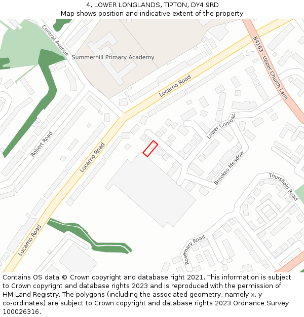 4, LOWER LONGLANDS, TIPTON, DY4 9RD: Location map and indicative extent of plot