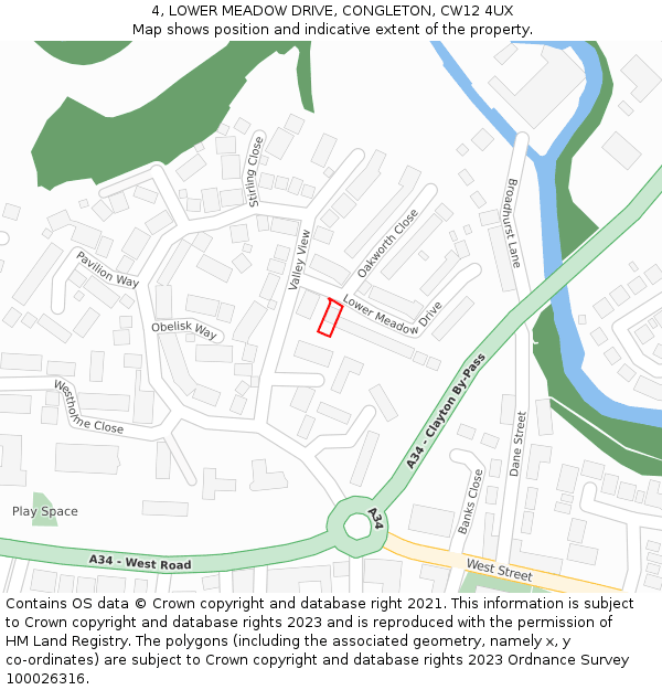 4, LOWER MEADOW DRIVE, CONGLETON, CW12 4UX: Location map and indicative extent of plot