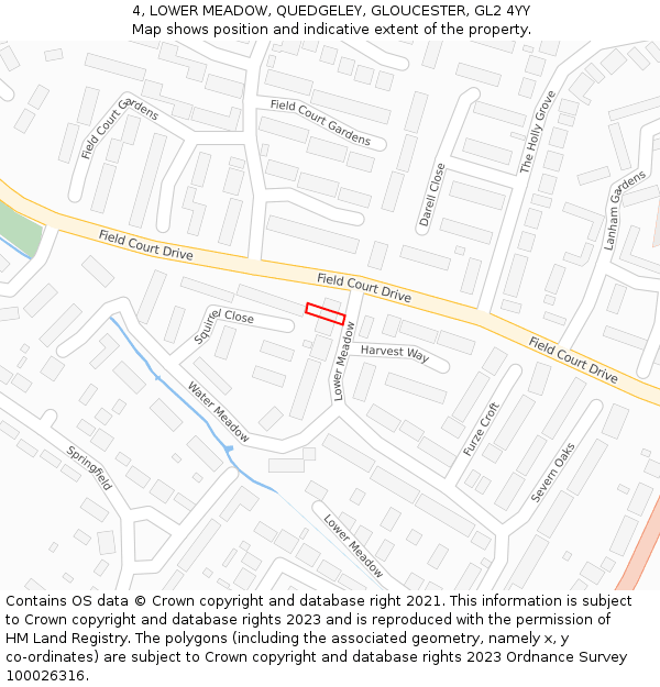 4, LOWER MEADOW, QUEDGELEY, GLOUCESTER, GL2 4YY: Location map and indicative extent of plot