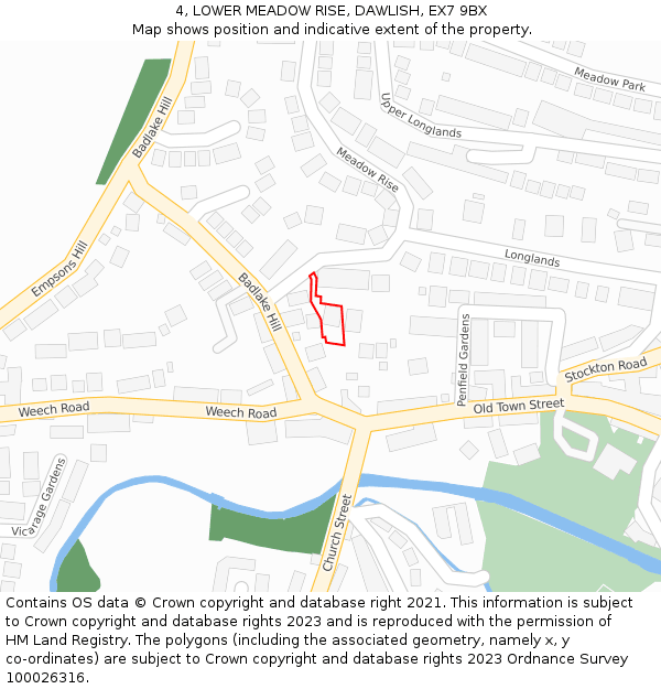 4, LOWER MEADOW RISE, DAWLISH, EX7 9BX: Location map and indicative extent of plot