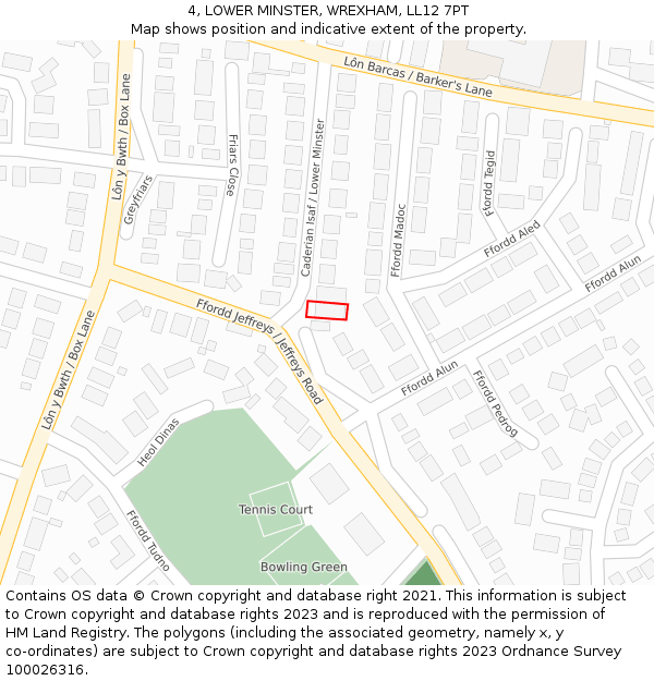 4, LOWER MINSTER, WREXHAM, LL12 7PT: Location map and indicative extent of plot