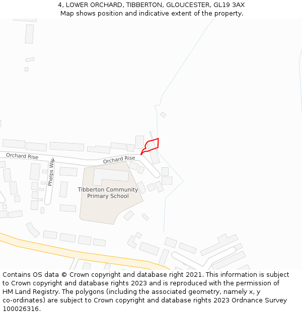 4, LOWER ORCHARD, TIBBERTON, GLOUCESTER, GL19 3AX: Location map and indicative extent of plot