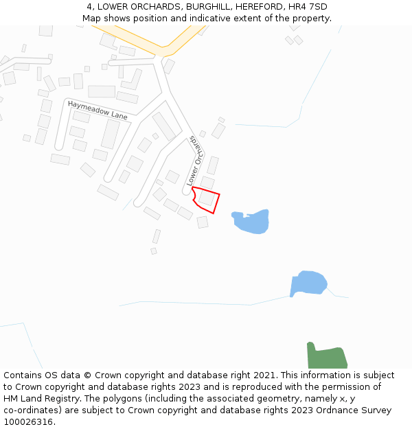 4, LOWER ORCHARDS, BURGHILL, HEREFORD, HR4 7SD: Location map and indicative extent of plot