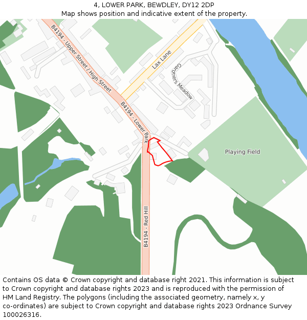 4, LOWER PARK, BEWDLEY, DY12 2DP: Location map and indicative extent of plot