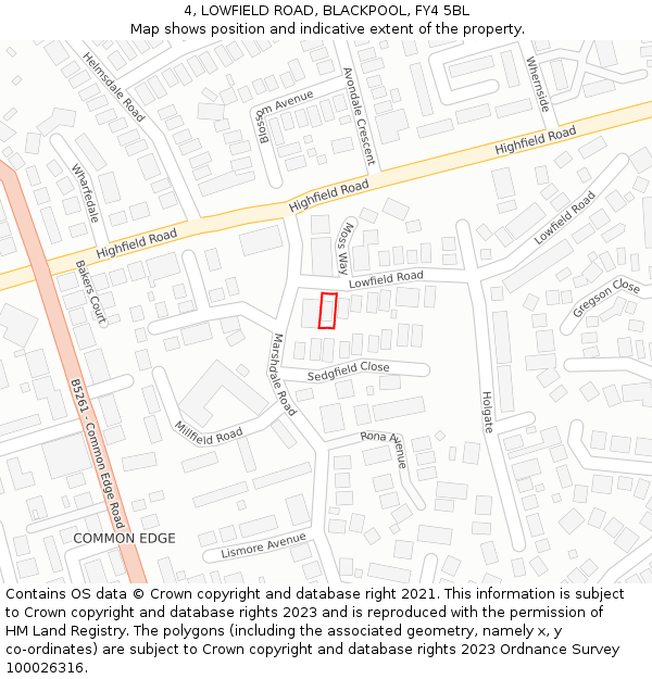 4, LOWFIELD ROAD, BLACKPOOL, FY4 5BL: Location map and indicative extent of plot