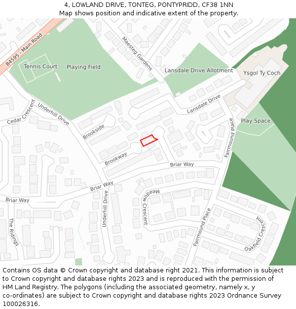 4, LOWLAND DRIVE, TONTEG, PONTYPRIDD, CF38 1NN: Location map and indicative extent of plot
