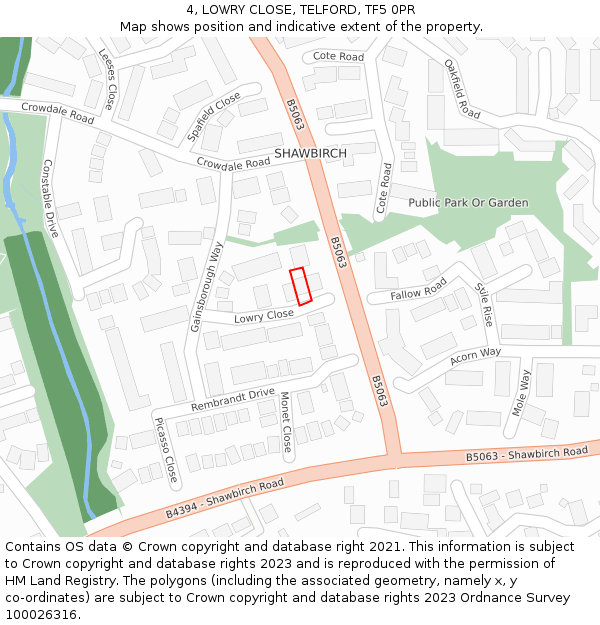 4, LOWRY CLOSE, TELFORD, TF5 0PR: Location map and indicative extent of plot