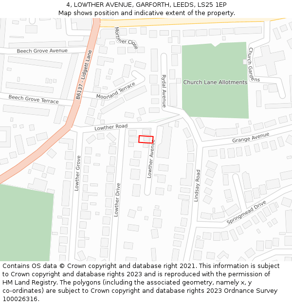 4, LOWTHER AVENUE, GARFORTH, LEEDS, LS25 1EP: Location map and indicative extent of plot