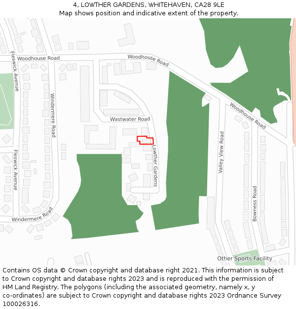 4, LOWTHER GARDENS, WHITEHAVEN, CA28 9LE: Location map and indicative extent of plot