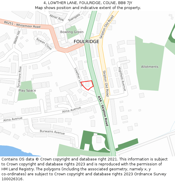 4, LOWTHER LANE, FOULRIDGE, COLNE, BB8 7JY: Location map and indicative extent of plot