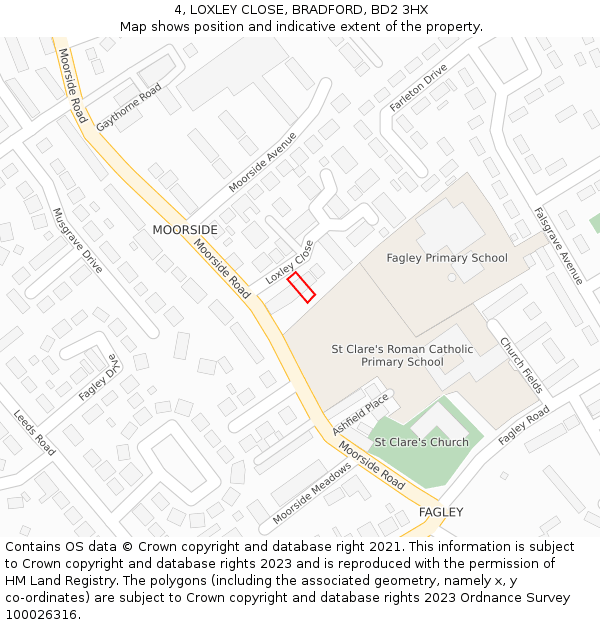 4, LOXLEY CLOSE, BRADFORD, BD2 3HX: Location map and indicative extent of plot