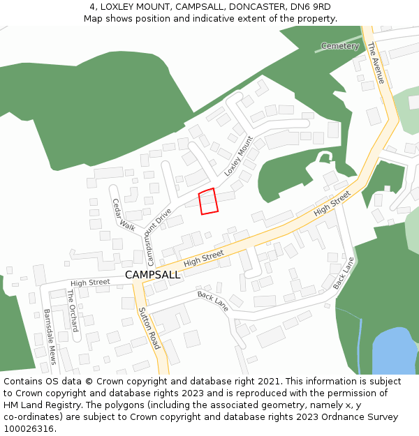 4, LOXLEY MOUNT, CAMPSALL, DONCASTER, DN6 9RD: Location map and indicative extent of plot