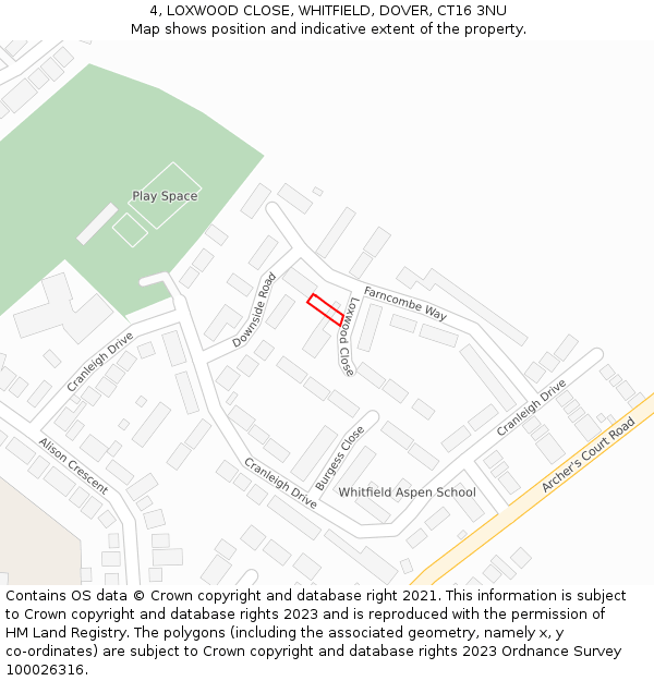 4, LOXWOOD CLOSE, WHITFIELD, DOVER, CT16 3NU: Location map and indicative extent of plot