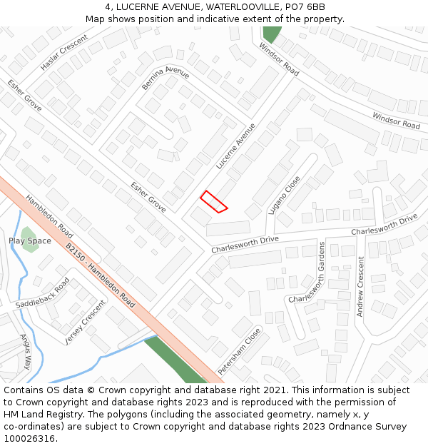 4, LUCERNE AVENUE, WATERLOOVILLE, PO7 6BB: Location map and indicative extent of plot