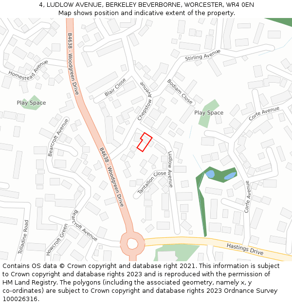 4, LUDLOW AVENUE, BERKELEY BEVERBORNE, WORCESTER, WR4 0EN: Location map and indicative extent of plot