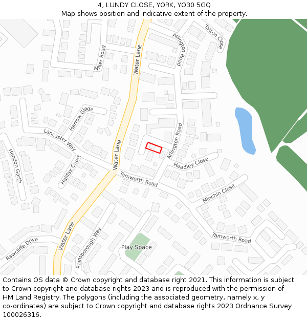 4, LUNDY CLOSE, YORK, YO30 5GQ: Location map and indicative extent of plot