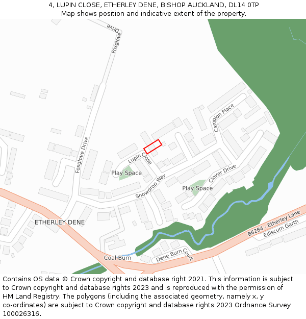 4, LUPIN CLOSE, ETHERLEY DENE, BISHOP AUCKLAND, DL14 0TP: Location map and indicative extent of plot