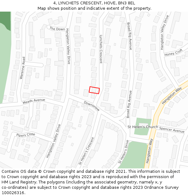 4, LYNCHETS CRESCENT, HOVE, BN3 8EL: Location map and indicative extent of plot