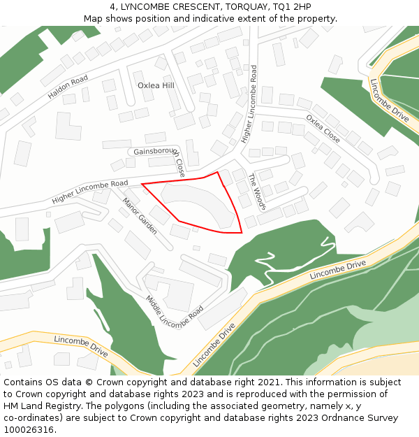 4, LYNCOMBE CRESCENT, TORQUAY, TQ1 2HP: Location map and indicative extent of plot