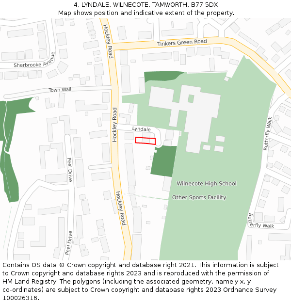 4, LYNDALE, WILNECOTE, TAMWORTH, B77 5DX: Location map and indicative extent of plot