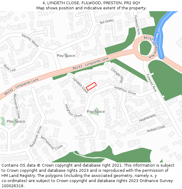 4, LYNDETH CLOSE, FULWOOD, PRESTON, PR2 9QY: Location map and indicative extent of plot