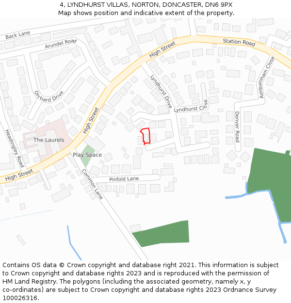 4, LYNDHURST VILLAS, NORTON, DONCASTER, DN6 9PX: Location map and indicative extent of plot