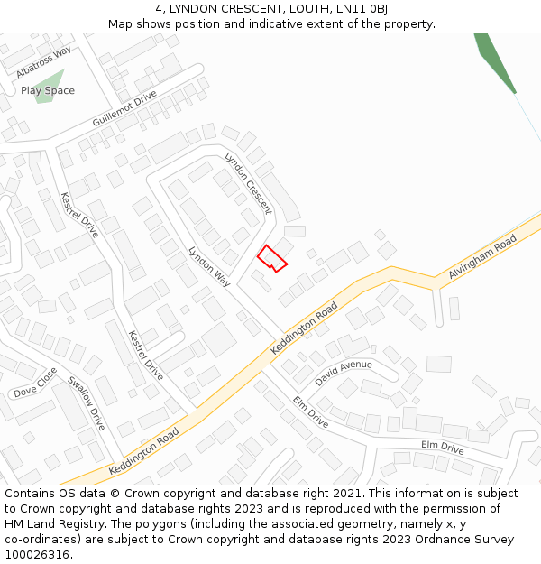 4, LYNDON CRESCENT, LOUTH, LN11 0BJ: Location map and indicative extent of plot