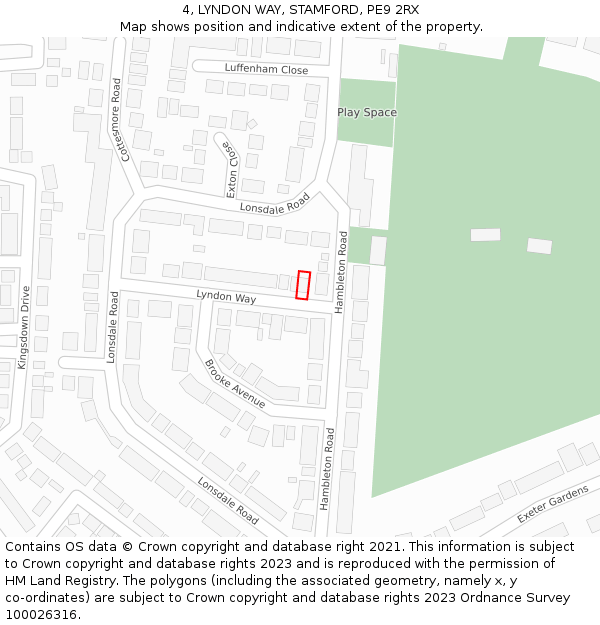 4, LYNDON WAY, STAMFORD, PE9 2RX: Location map and indicative extent of plot