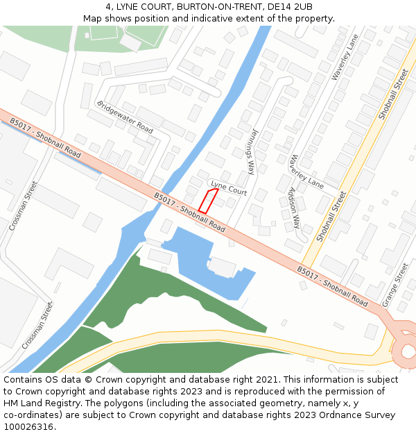 4, LYNE COURT, BURTON-ON-TRENT, DE14 2UB: Location map and indicative extent of plot