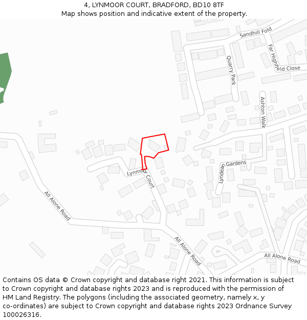 4, LYNMOOR COURT, BRADFORD, BD10 8TF: Location map and indicative extent of plot