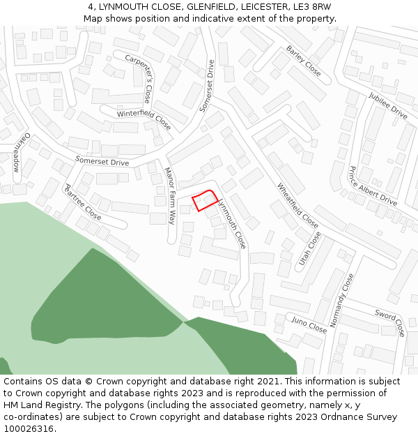 4, LYNMOUTH CLOSE, GLENFIELD, LEICESTER, LE3 8RW: Location map and indicative extent of plot