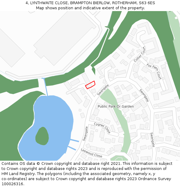 4, LYNTHWAITE CLOSE, BRAMPTON BIERLOW, ROTHERHAM, S63 6ES: Location map and indicative extent of plot