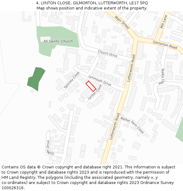 4, LYNTON CLOSE, GILMORTON, LUTTERWORTH, LE17 5PQ: Location map and indicative extent of plot